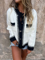Black and White Button Placket Knit Jacket