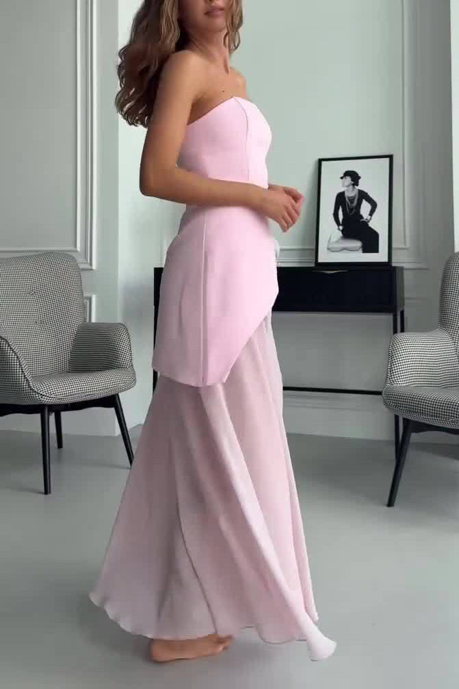 White Strapless Tube Semi-Sheer Midi Dress