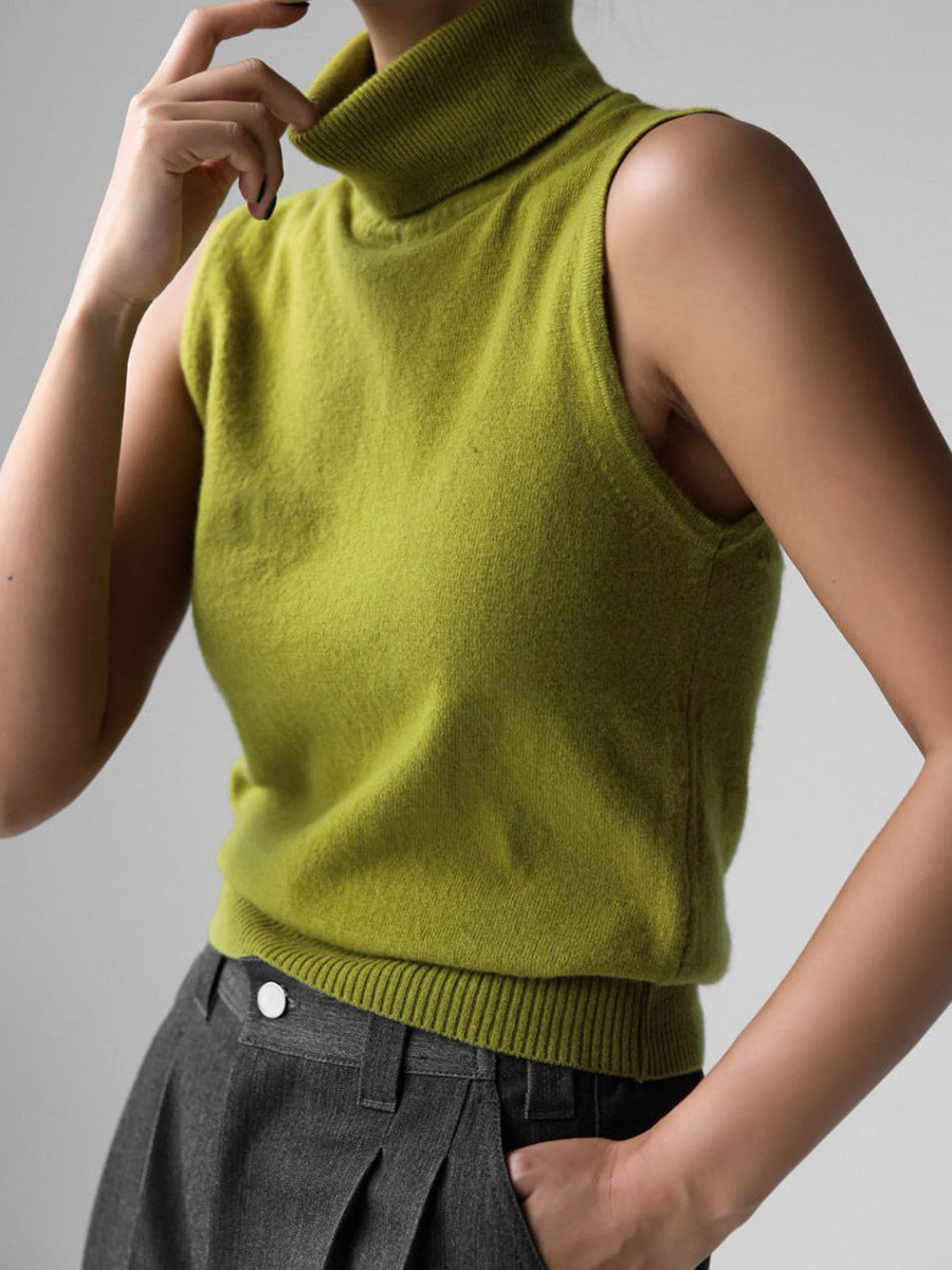 Turtleneck Knit Sleeveless Sweater Top