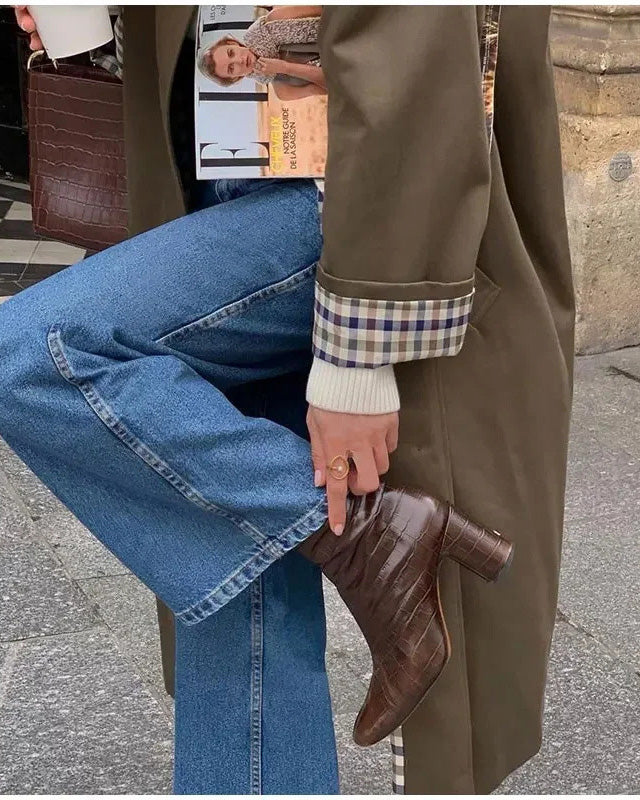 Chic Plaid lined Single-Breasted Longline trench coat