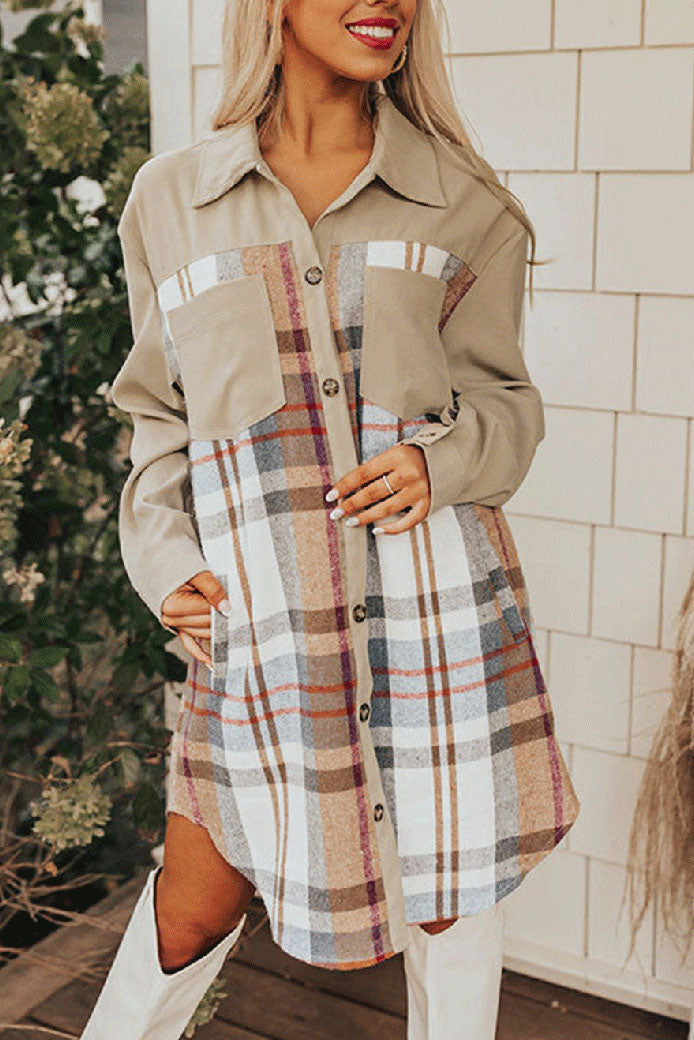Plaid Paneled Mini Shirt Dress