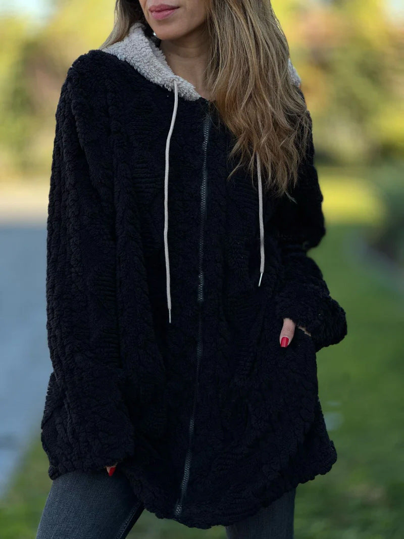 Vintage Hooded Zip-Up Fur Coat