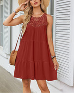 Crochet Lace Yoke Shift Mini Dress