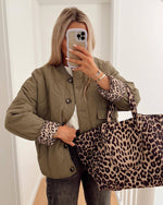 Casual Leopard Lining Quilted Button Down Jacket