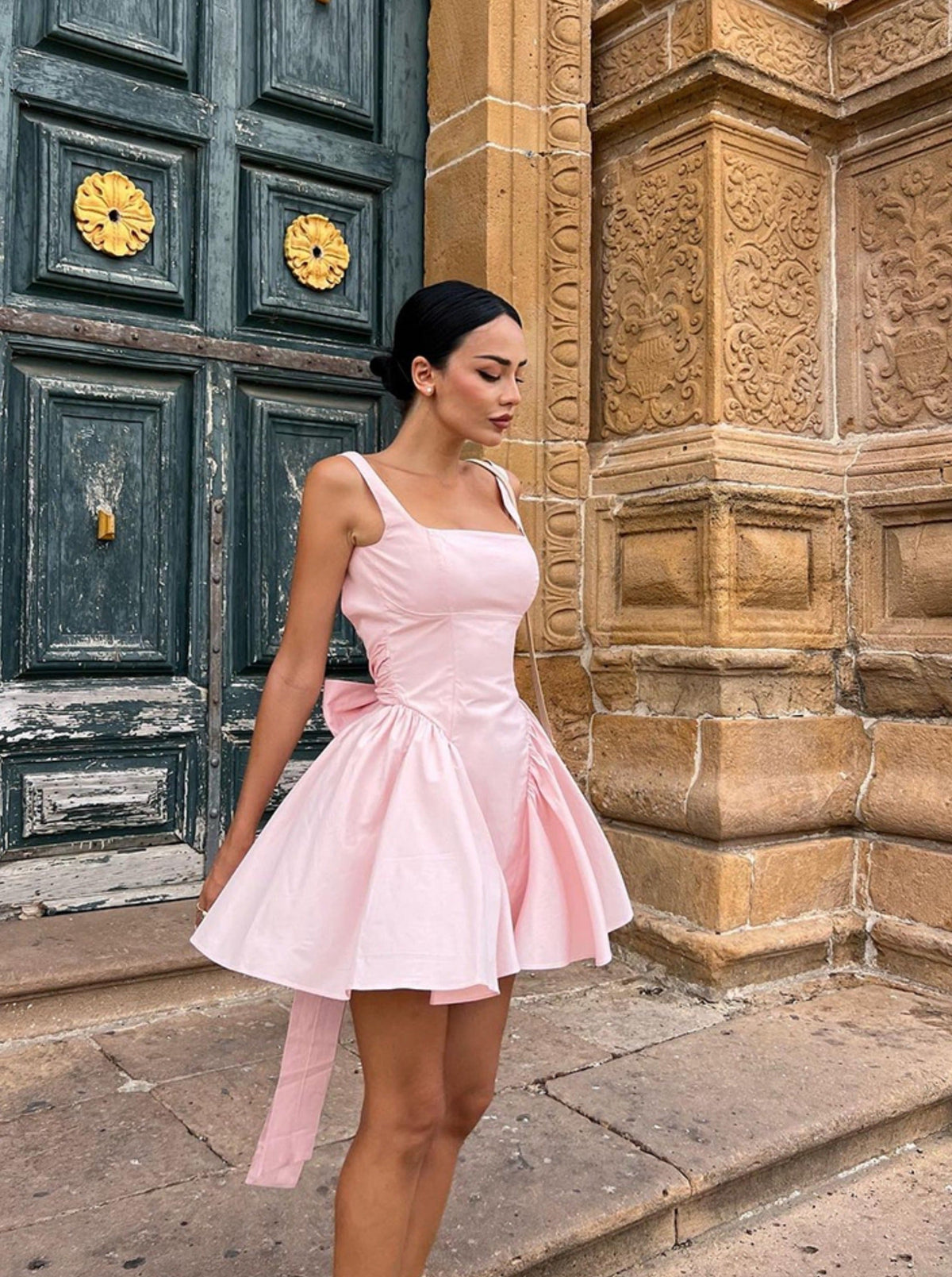 Peach Pink Back-Tie Backless Mini Dress