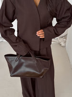 Neat V-neck Top and Loose Trousers Two-Piece Suit