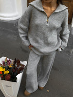 Cozy Ribbed Knit Sweater and Wide-Leg Pants Two-Piece Set