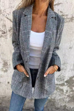 Casual Plaid Print Long Blazer Jacket