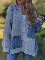 Slouchy Denim Patchwork Knitted Cardigan Jacket