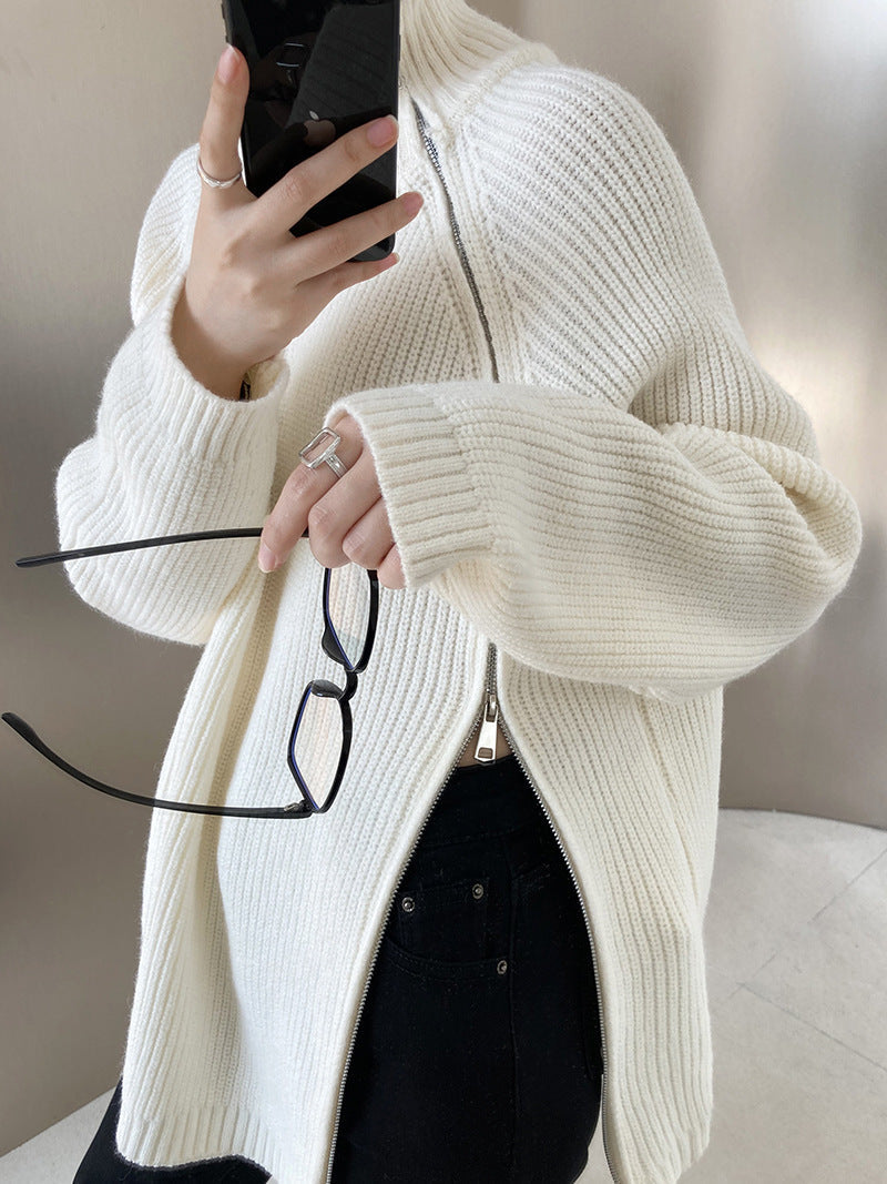 Turtleneck Size Zippered Knit Sweater