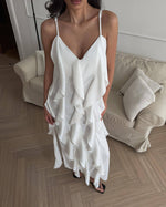 Ruffled High Slit Midi Dress