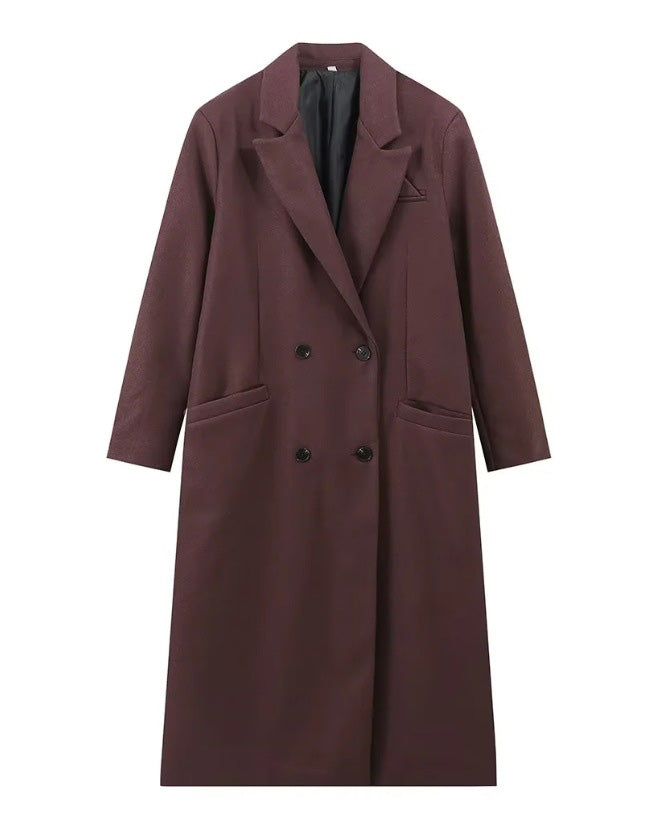 Chic Double-Breasted Long Trench Coat