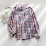 Tartan Plaid Print Drawstring Hooded Shirt
