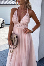 Tulle Mesh V Neck Maxi Dress