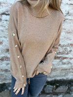 Turtleneck Buttoned-Sleeves Knit Sweater