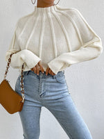 White Bat Sleeves Ribbed Knit Sweater