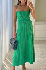 Chic Ribbed Surface Slip Midi Dress