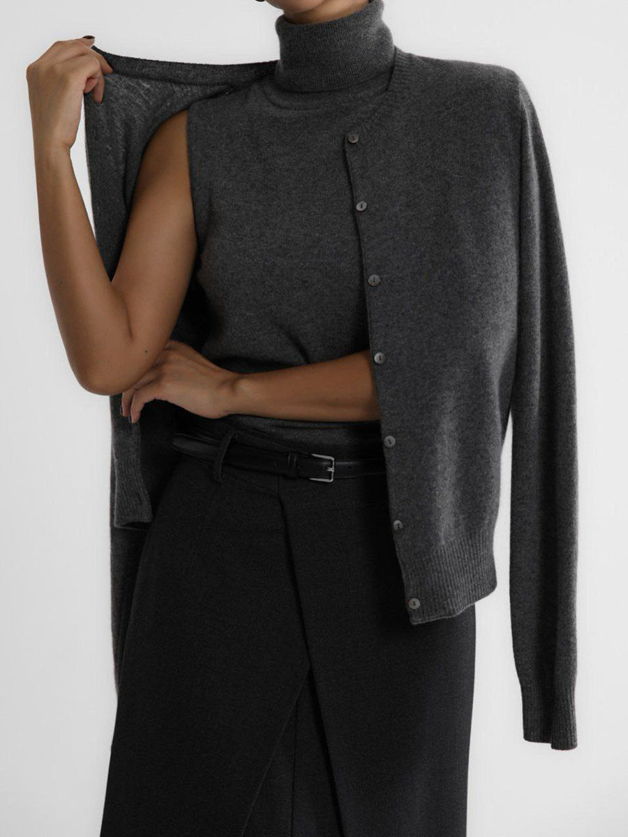 Turtleneck Knit Sleeveless Sweater Top