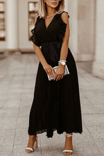 Sweet Ruffle Sleeve Chiffon Midi Dress