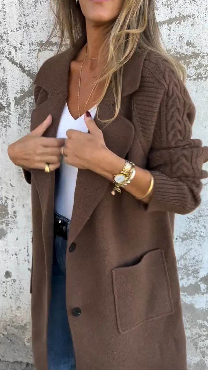 Thermal Cable-Knit Sleeves Long coat