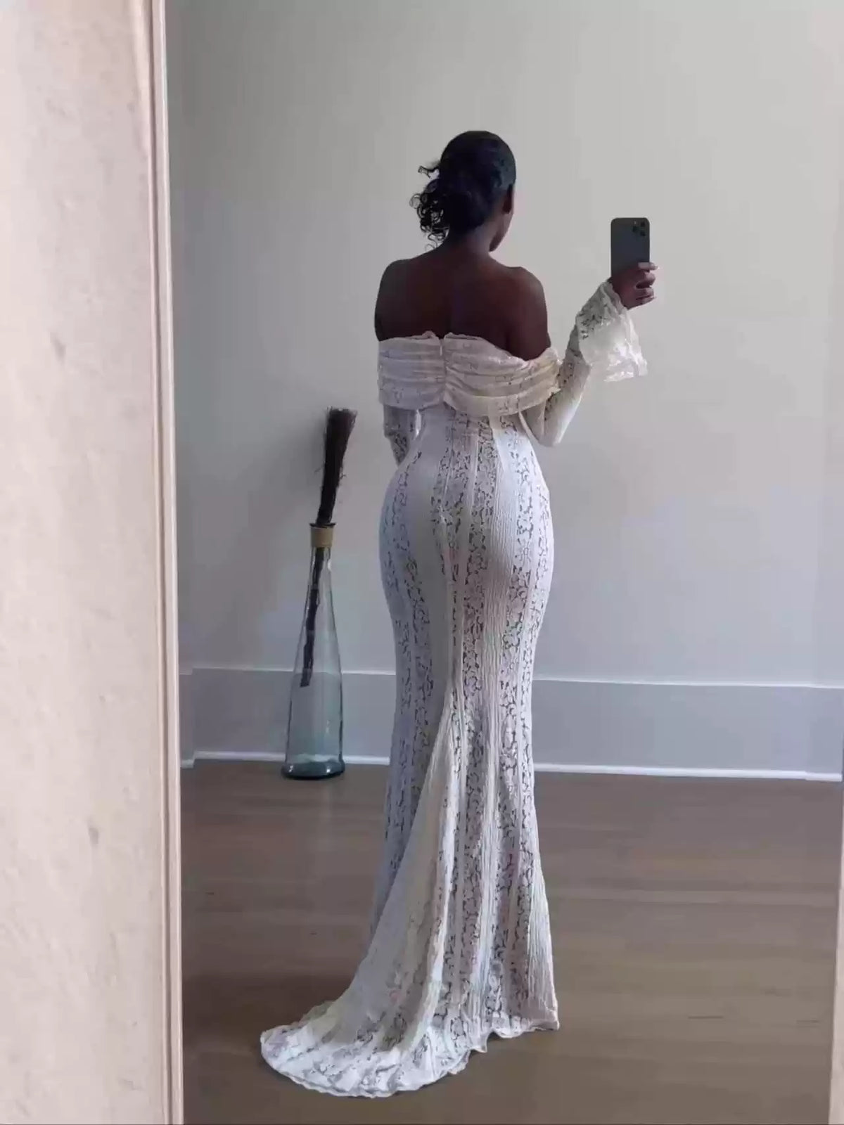 White Off-Shoulder Crochet Lace Midi Dress