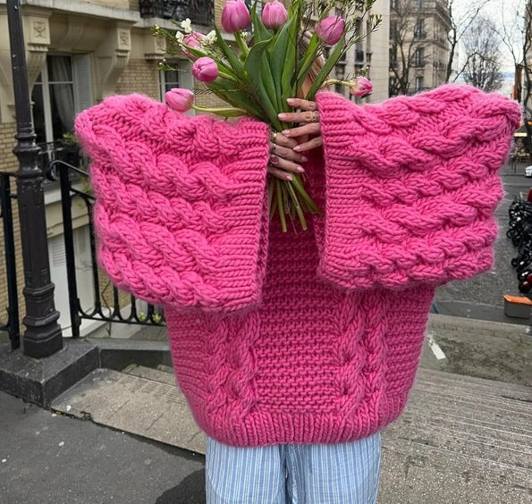 Cable Knit Bell Sleeve Slouchy Sweater