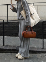 Casual Ribbed Knit Jacket and Knit Pants Two-Piece Suit