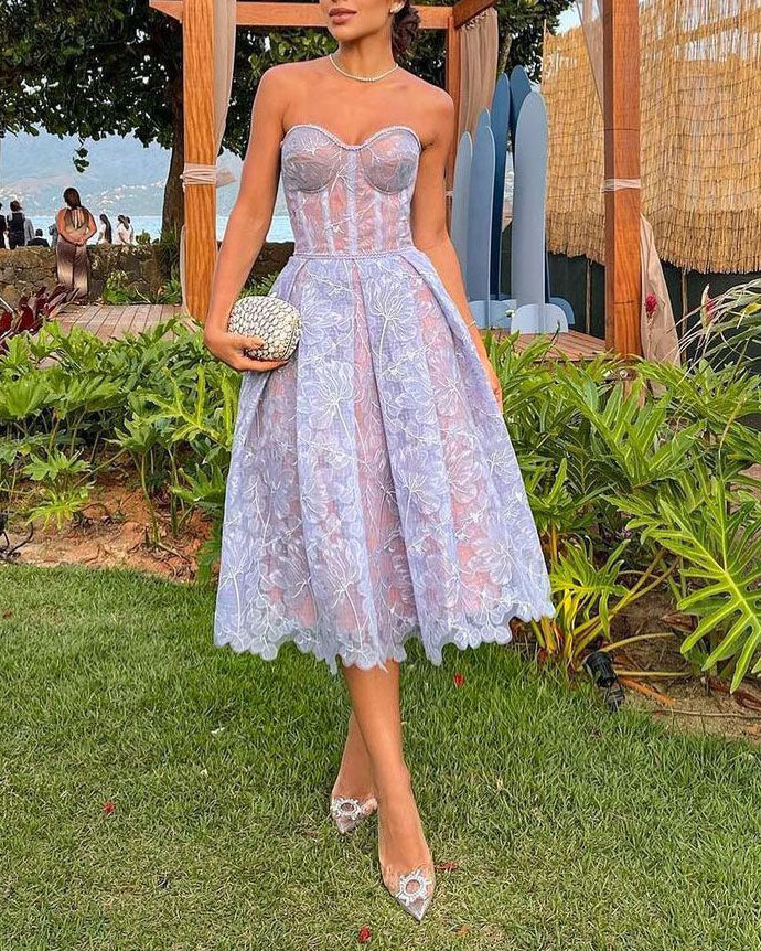 Fashion Embroidered Lace Bandeau Midi Dress