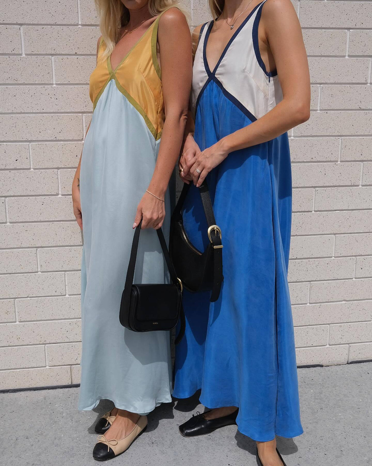 Color block V-neck Sleeveless Midi Dress