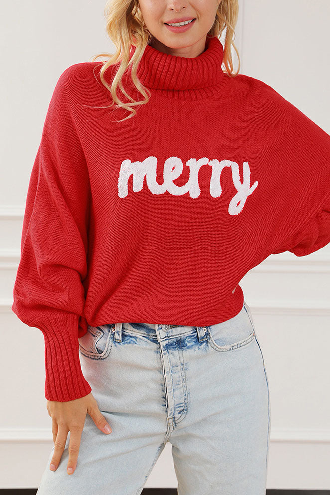 Merry Christmas Turtleneck Bat Sleeve Sweater