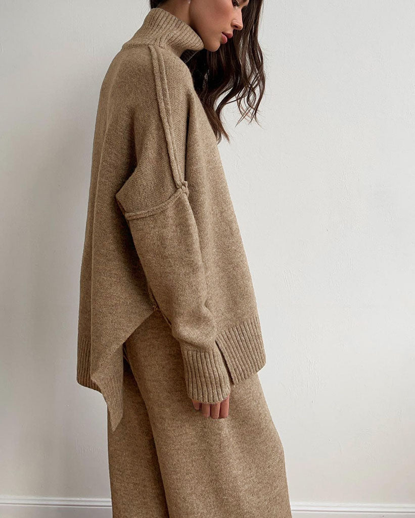 Slouchy Batwing Knit Sweater and Pants Two-Piece Suit
