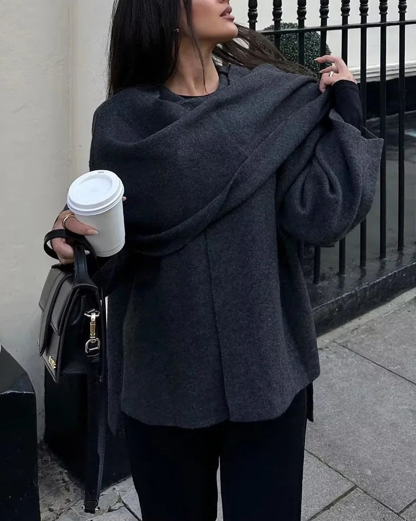 Asymmetric Scarf Cropped Knitted Jacket