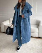 Large Lapel Tie Belted Long Cotton-Pad coat