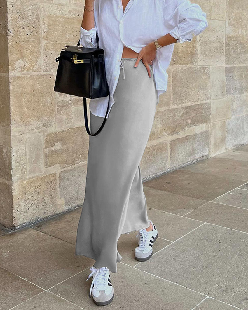 Gray Withdraw Satin Maxi Skirt