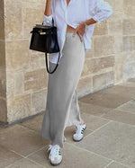 Gray Withdraw Satin Maxi Skirt