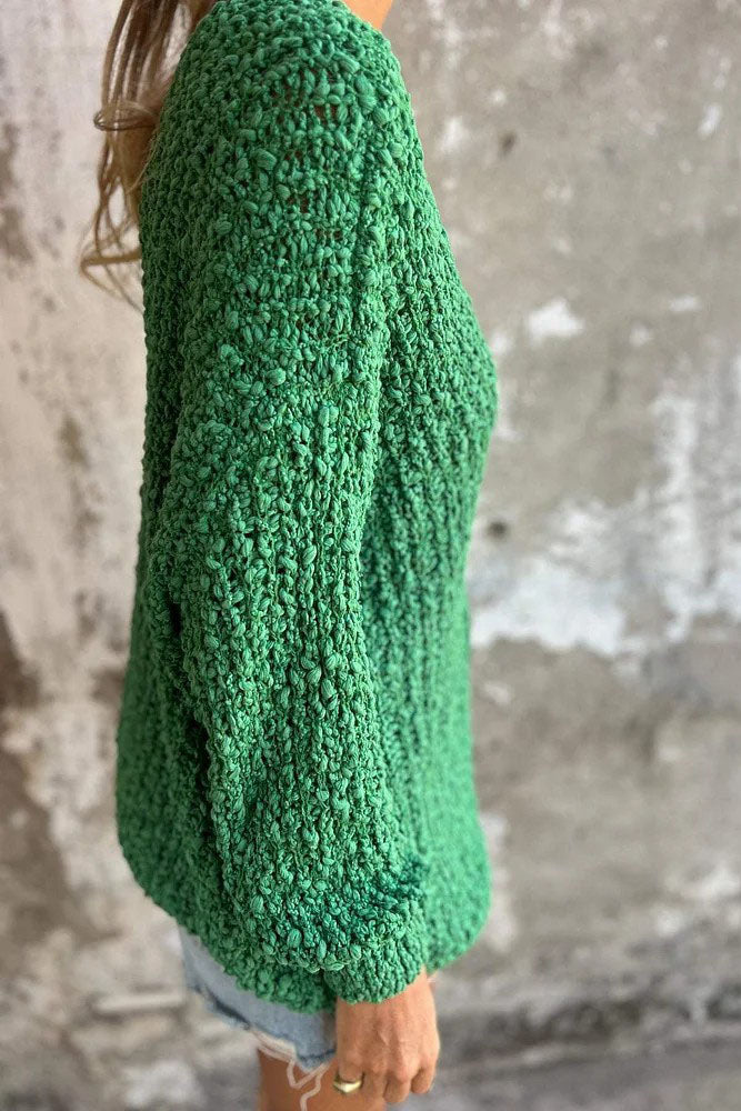 Chunky Knitted V-neck Long Sleeves Sweater