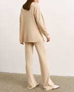 Solid Knitted Split Sweater and Pants Two-Piece Set