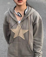 Patched Pentagram Trim Hooded Sweatshirt
