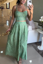 Green Camisole Top and Maxi Skirt Two-Piece set