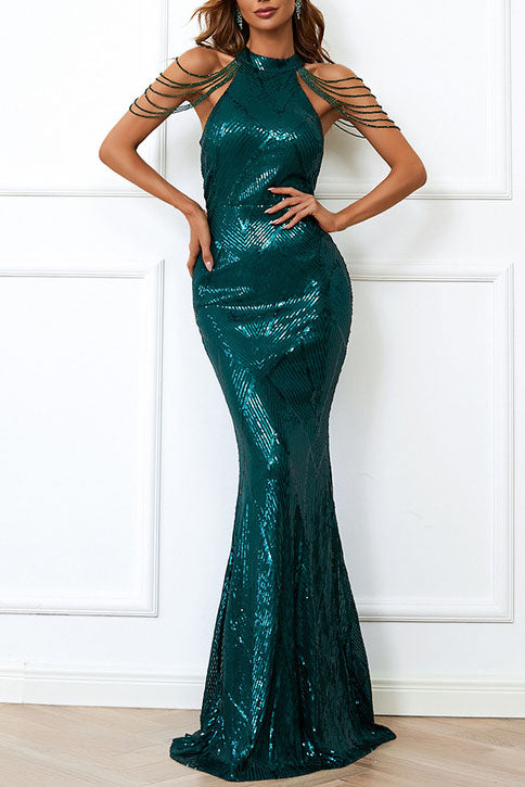 Sequined Fishtail Maxi Gown Dress