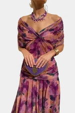 Purple Floral Crossover Neckline Maxi Dress