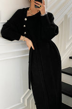 Buttoned Trim Knit Long Sleeves Sweater Dress