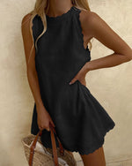 Scalloped Edge Linen Mini Dress