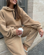 Casual Hooded Sweatshirt and Sweatpants Two Piece Set