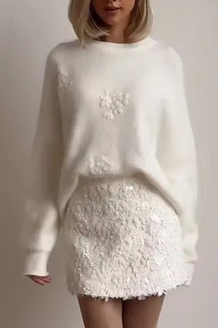 Cloud Touch Embroidered Floral Knit Sweater