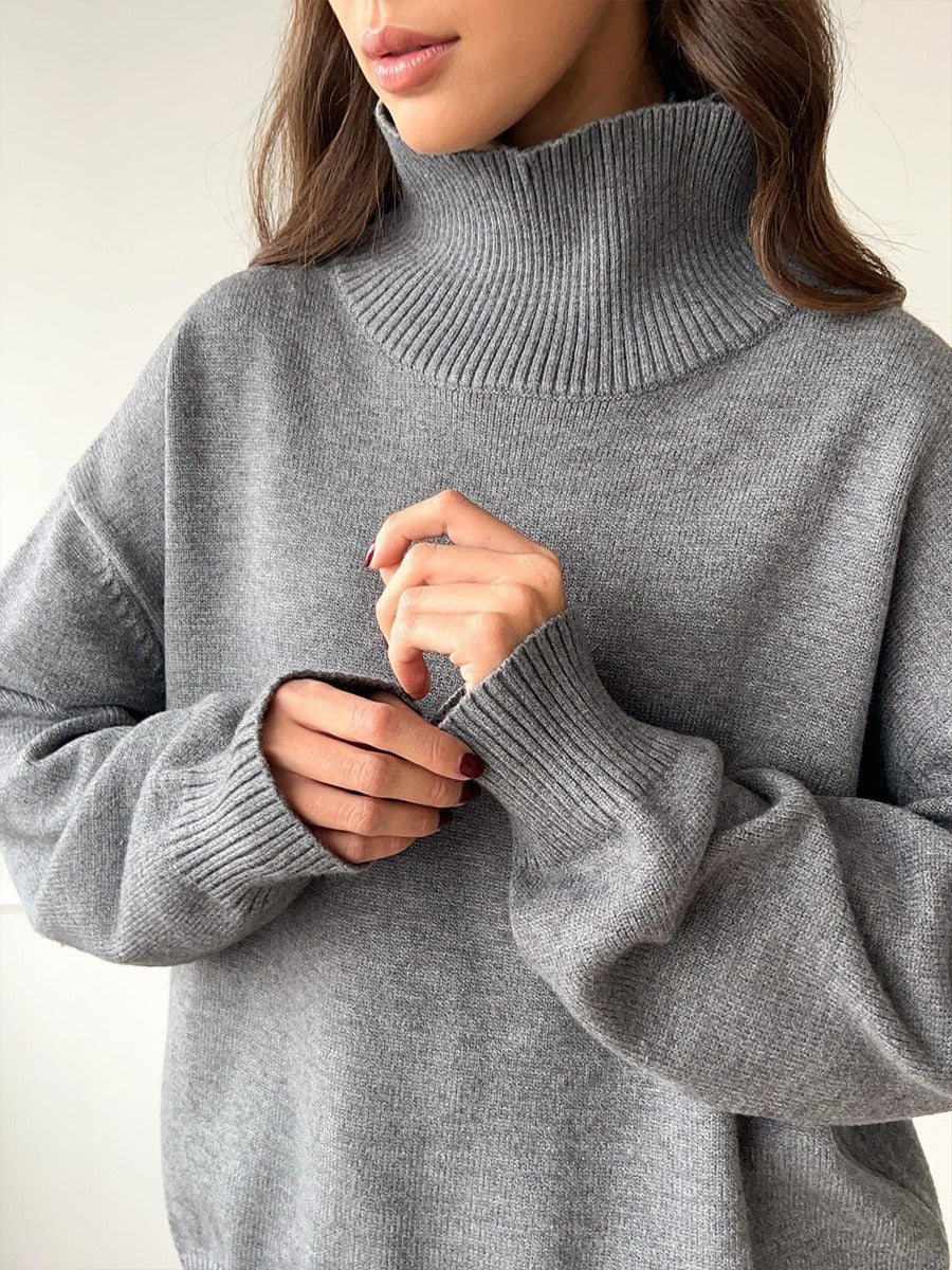Solid Ribbed Edge Knit Pullover Sweater