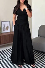 Casual Slim Fit Top and Wide-Leg Pants Two-Piece Suit