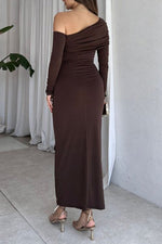Formal Long-sleeved One Shoulder Slim Midi Dress