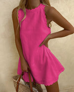 Scalloped Edge Linen Mini Dress