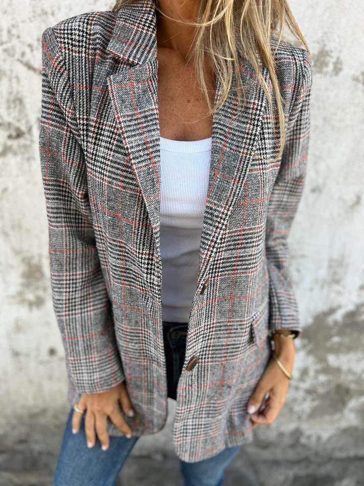 Casual Plaid Print Long Blazer Jacket